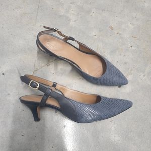 Blue kitten heel slingbacks
